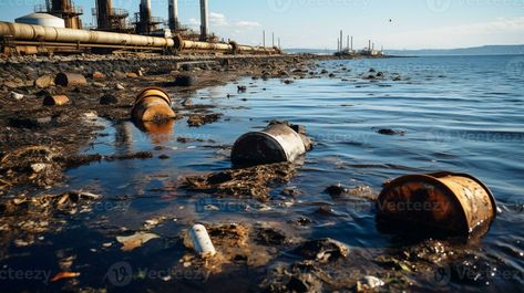 Contaminated water concept, Dirty water flows from the pipe into the river, sea, Water pollution, environment contamination, AI Generative Water Pollution Photography, Water Pollution Pictures, Water Pollution Images, River Pollution, Sea Pollution, Effects Of Water Pollution, Pollution Pictures, Water Concept, Pollution Environment