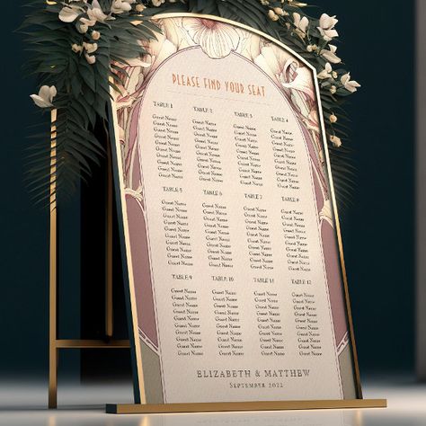 Seating Chart Vintage Wedding Art Nouveau Foam Boa Foam Board Art Nouveau Weddings, Table Assignments, Creative Table, Romantic Ambiance, Crafts Party, Seating Chart Wedding, Wedding Art, Kids Nursery Decor, Kids Stationery