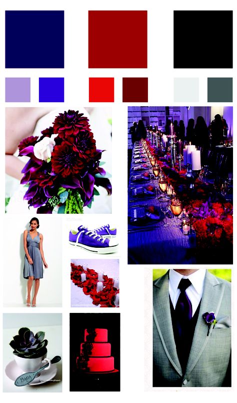 red and purple and black wedding color scheme - some of my inspiration Purple Teal And Red Wedding, Red Blue And Purple Wedding, Red Purple Black Wedding Color Schemes, Purple And Red Wedding Theme, Purple And Red Wedding, Red Purple Wedding, Purple And Black Wedding, Trendy Wedding Colors, Turquoise Wedding Decorations