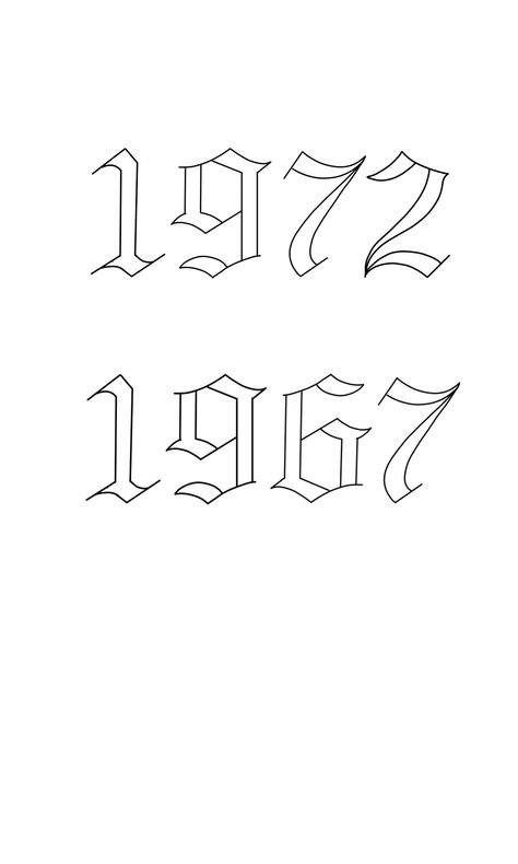 711 Tattoo, 1990 Tattoo Number, Different Number Fonts Tattoos, Year Tattoo Number Old English, 777 Tattoo Old English, 1963 Tattoo Number, 1977 Tattoo Ideas, 1995 Tattoo Font, 1969 Tattoo Number