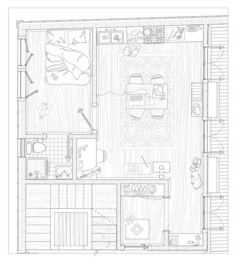 Illustrated Floor Plan, Architecture Floor Plan Drawing, Art Studio Floor Plan, Cad Drawing Architecture, Section Elevation Drawing, Isometric Drawing Architecture, Plan Drawing Architecture, House Model Architecture, Architecture Plan Drawing