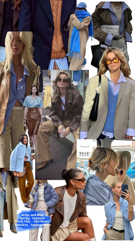 "Pinterest board featuring a curated collection of spring and summer work outfits in beige and blue tones. The board showcases timeless, chic styles that blend old money aesthetics with androgynous influences, perfect for professional settings. Beige and Blue  Spring / Summer  Work Chic. Old Money, Timeless, Androgenou Blue And Beige Outfit, Outfit Old Money, Old Money Outfit, Corporate Baddie, Money Outfit, Beige And Blue, Beige Outfit, Work Chic, Summer Work