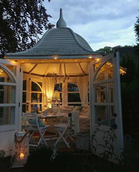 House With Gazebo, Cute Gazebo, Garden Gazebo Ideas, Octagonal Summer House, Garden Pavillion, Enclosed Gazebo, Dream Life House, House Deck, Garden Gazebo