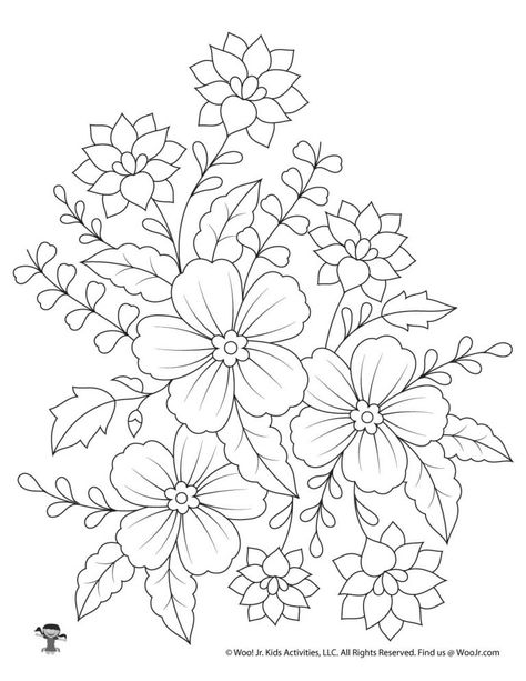 Flower Adult Coloring Pages | Woo! Jr. Kids Activities Flower Colouring In, Alice In Wonderland Flowers, Printable Flower Coloring Pages, Printable Flower, Alzheimers Awareness, Flower Art Drawing, Floral Embroidery Patterns, Pola Sulam, Butterfly Drawing