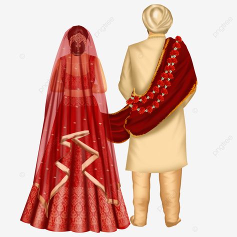 Punjabi Bride And Groom Illustration, Indian Bride And Groom Illustration, Wedding Illustration Card, Couple Illustration Wedding, Bride And Groom Cartoon, Wedding Couple Cartoon, View Illustration, Indian Wedding Invitation Card Design, Sikh Bride