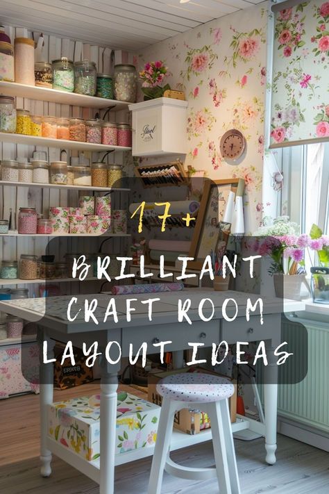 Small Craft Room Idea, Comfy Craft Room, Small Office Craft Room Ideas, 12x12 Craft Room Layout, Cozy Craft Room Reading Nooks, Shabby Chic Craft Room Ideas, Cozy Craft Room Ideas, Sewing Room Layout Ideas, Vintage Craft Room Ideas