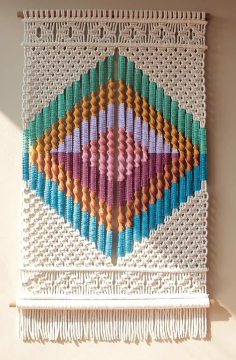 Pixel Macrame Wall Hanging, Macrame Wall Hanging Ideas, Art Macramé, Pola Macrame, Tutorial Macramé, Rainbow Macrame, Macrame Supplies, Macrame Knots Pattern, Macrame Wall Hanging Diy