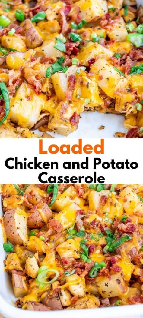 If you like simple yet flavorful dishes that are not drowning in sauce, this is for you. A one-pot meal that comes together very fast and is guaranteed to please even the pickiest eaters. No mushy, saucy bites in this one. Loaded Chicken And Potato Casserole, Chicken And Potato Casserole, Loaded Chicken And Potatoes, Loaded Chicken, Chicken And Potato, Fast Dinner Recipes, Easy Chicken Dinner Recipes, Fast Dinners, Easy Casserole Recipes