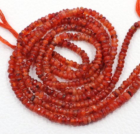 Natural Carnelian Beads | Carnelian Gemstone Beads | 13 Inch Strand 3-4 MM Beads | Faceted Rondelle Shape Beads | Handmade Jewelry Beads Carnelian Beads, Jewelry Beads, Beads Handmade, Natural Beads, Semi Precious Gemstones, Favorite Things Gift, Gemstone Beads, Beaded Jewelry, Handmade Jewelry