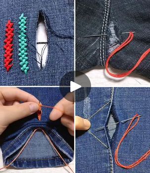 Sewing Repairs, Denim Sewing, Denim Hacks, Thread And Needle, Clothing Tips, Simple Crafts, Diy Techniques, Repair Clothes, Fashion Sewing Tutorials