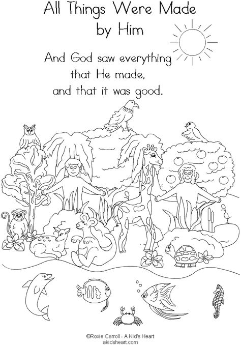 Bible Creation Coloring Pages Printable Free Bible Coloring Pages, Creation Coloring Pages, Bible Coloring Sheets, Creation Bible, Sunday School Coloring Pages, Bible Story Crafts, Days Of Creation, Bible Verse Coloring, Preschool Bible