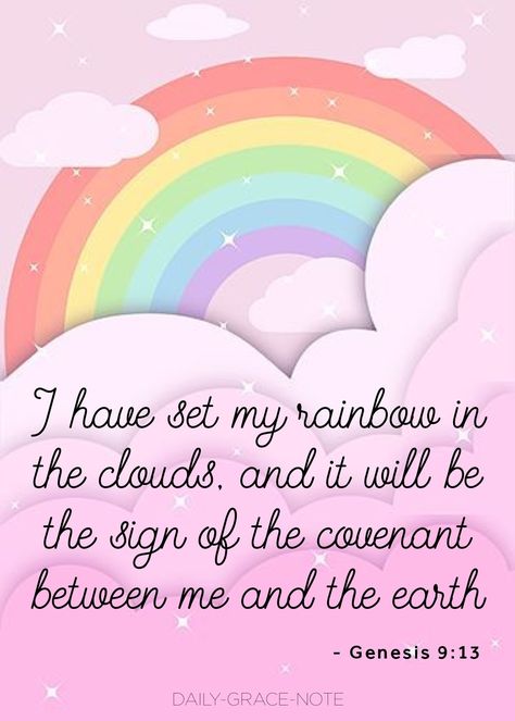 Throughout the Bible, God makes covenant agreements with the people he loves. This first recorded covenant was marked by an appropriate symbol - the rainbow. While later covenants applied specifically to the jews, this one extended - and still extends - to every living creature. Reference: The Family Devotional Study Bible Rainbow Bible, Creature Reference, Daily Grace, Family Devotions, Family Worship, Study Bible, March 2024, In The Clouds, Scripture Quotes