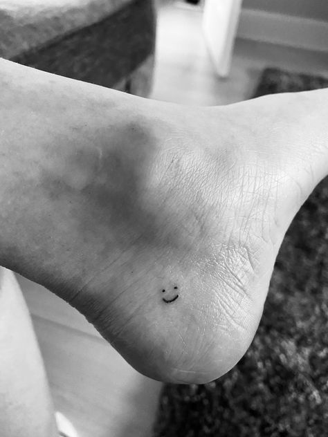 Tiny Smiley Tattoo, Fine Line Smiley Face Tattoo, Smiley Face Tattoo Ankle, Matching Smiley Face Tattoos, Smiley Face Toe Tattoo, Smiley Face Tattoo Toe, Tattoo Ideas Smiley Face, Rosalie Tattoo, Ankel Tattoos Tiny