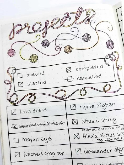 Crochet Bujo, Bullet Journal Knitting, Project Planners, Dot Journaling, Crochet Journal, Bullet Bullet, Bullet Journal Ideas Templates, Bullet Journal Tracker, Bullet Journal Ideas