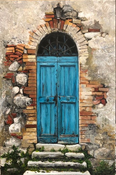 Beautiful Doors Italy, Front Doors Ideas, Colorful Canvas Art, Building Painting, Watercolor Architecture, Architecture Drawing Art, Architecture Painting, 수채화 그림, Old Door