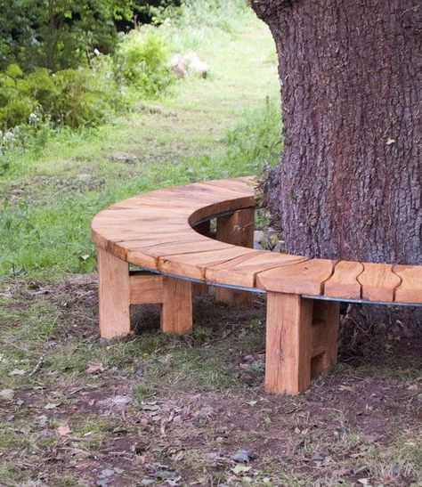 Bench Around Trees, Tree Seat, Landscaping Around Trees, Tree Bench, Curved Bench, Garden Storage Shed, Under A Tree, Outdoor Trees, Deck Garden