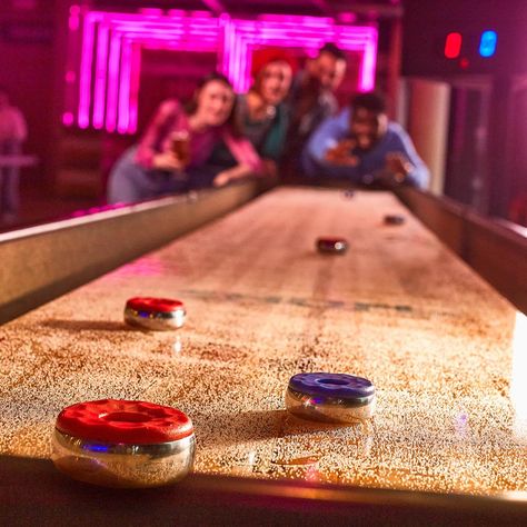 10 Of The Best Places To Play Shuffleboard In London Shuffle Board Table, Shuffle Boards, Curling Game, Backyard Party Games, Shuffle Board, Board Game Cafe, Shuffleboard Tables, Game Cafe, Summer Shoot