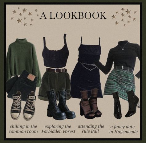 Slytherin Modern Outfit, Hogwarts Dresses Yule Ball, Slytherin Casual Outfits, Slytherin Clothing Aesthetic, Slytherin Academia Aesthetic, Subtle Harry Potter Outfit, Pansy Parkinson Aesthetic Outfit, Slytherin Core Outfits, Hogwarts Teacher Outfits