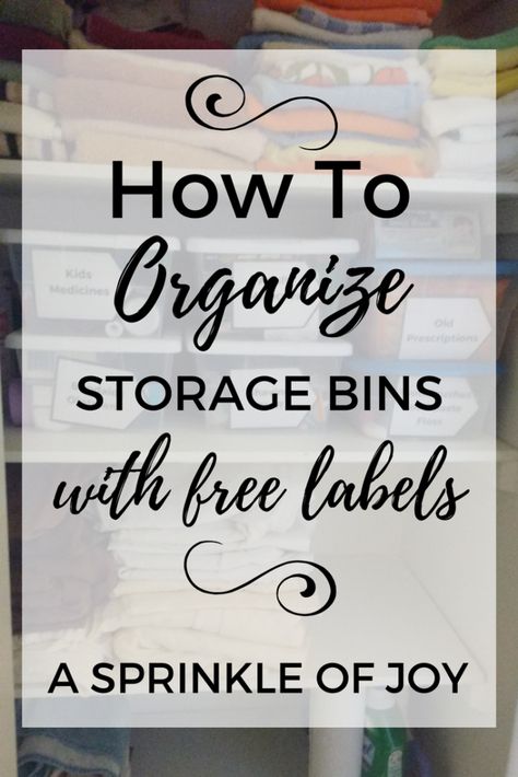 Simple tips on organizing the closet with free, printable bin labels in sizes small, medium, large. Storage Labels Printable, Storage Bin Labels, Clutter Challenge, Labels For Organizing, Closet Labels, Bin Labels, Storage Labels, Medicine Organization, Organizing Labels