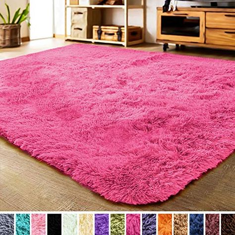 LOCHAS Soft Indoor Modern Area Rugs Fluffy Living Room Carpets Suitable for Children Bedroom Decor Nursery Rugs 4 Feet by 5.3 Feet (Rose Red) #kids' #room #décor Fluffy Living Room, Nursery Rugs Girl, Rugs Fluffy, Living Room Carpets, Girls Rugs, Soft Bedroom, Velvet Living Room, Children Bedroom, Floor Area Rugs