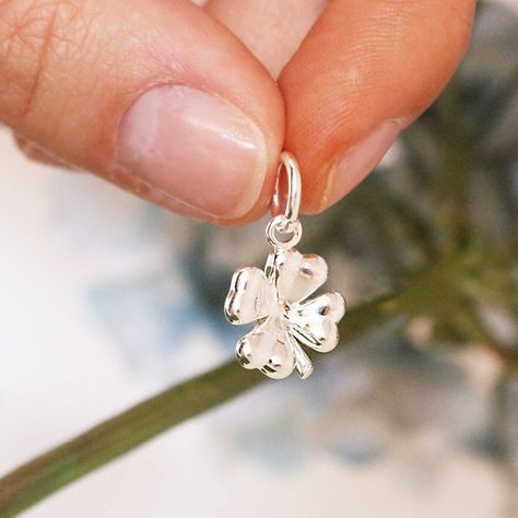 Lucky Charm Gifts, Four Leaf Clover Charm, Solid Gold Charms, Lady Luck, Silver Gold Jewelry, Clover Charm, Solid Gold Necklace, Silver Jewelry Necklace, Mens Jewelry Necklace