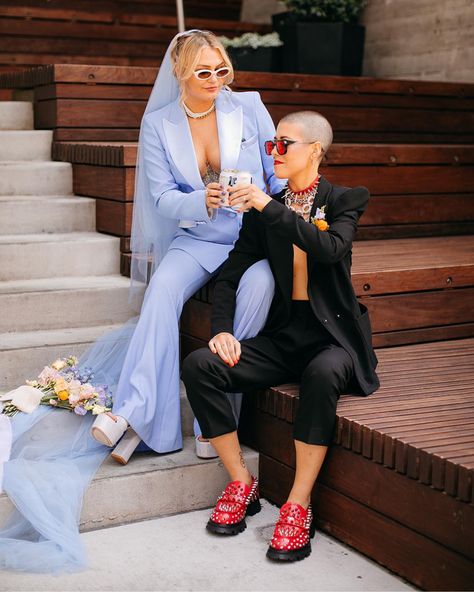 Move over Anna, this Met Gala 'Camp' Theme Celebration is ... well, 👆 just check out the wedding party 😍😍⁠ ⁠ Alex (she/her) & Cassi (she/her) threw the biggest, queerest party to celebrate that they’d actually, secretly, been married for an entire year before the big – gay- day. ⁠ ⁠ And, every.single.detail is just ... *deliciously queer* 🌈⁠ ⁠ Catch this one over on the blog - links linked up there for you 👆⁠ ⁠ Captured by @our_ampersand_photo⁠ ⁠ Lovers @alexhunter__ & @cassigill⁠ Venue @mond... Queer Wedding Makeup, Queer Wedding Photos, Sapphic Wedding, Queer Romance, Tiana Wedding, Camp Theme, Queer Weddings, Wedding Lookbook, Quirky Wedding