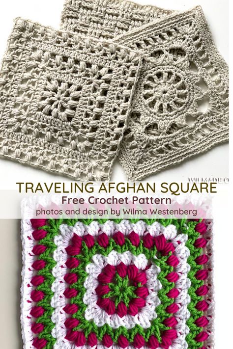 Crochet Tulip Granny Square, Crochet Sampler Afghan Pattern, Traveling Afghan, Afghan Squares, Preemie Hats, Crochet Squares Afghan, Granny Square Crochet Patterns Free, Crochet Motif Patterns, Crochet Granny Square