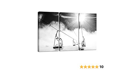 LevvArts 3 Piece Canvas Wall Art Black and White Ski Lift at Sunshine Pictures Winter Snow Mountain Landscape Canvas Painting for Home Living Room Decor Framed Ready to Hang Living Room Decor Frames, Snow Mountain Landscape, Sunshine Pictures, Canvas Kitchen Wall Art, Home Living Room Decor, Mountain Landscape Painting, Wall Art Black And White, Winter Wall Art, Canvas Painting Landscape