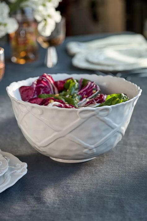 Benedita Bow Ceramic Stoneware Serve Bowl | Anthropologie Cot Ideas, Bow Ceramic, Salads For Dinner, Salad To Go, Mason Jar Salads, Jar Salads, Salads To Go, Nicoise Salad, Ceramic Dog Bowl