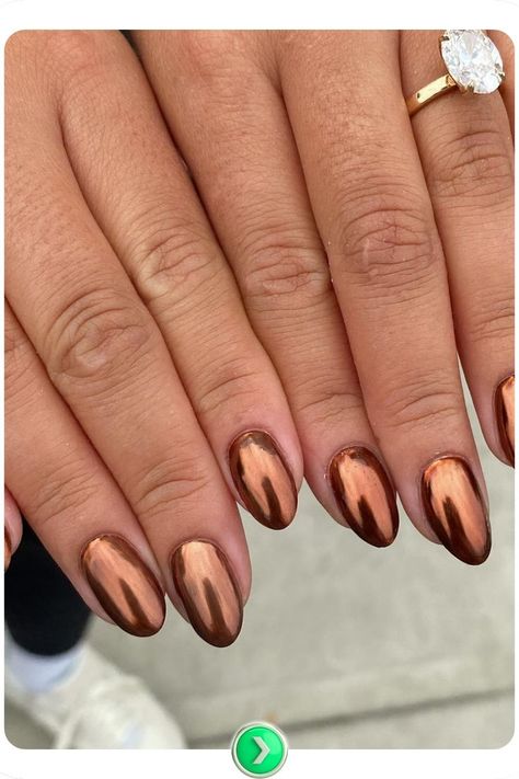 Unique warm copper chocolate chrome nails with a subtle metallic sheen. Ideal for lovers of earthy tones, these nails provide a cozy and chic look with a reflective surface. Fall Nails With Chrome, Chocolate Chrome Nails, Copper Nail Polish, Chocolate Chrome, Magenta Nail Polish, Nails With Chrome, Chrome Nail Ideas, Copper Nail, Nail Polish Shades