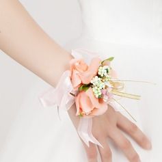 Fancy Free-Form Satin Wrist Corsage Jewelry Headpiece, Wrist Corsage Bracelet, Wrist Corsage Wedding, Corsage And Boutonniere Set, Wrist Flowers, Rose Boutonniere, Corsage Pins, Red Bridesmaids, Prom Flowers