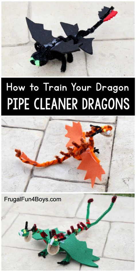 How to Train Your Dragon Craft - Felt and Pipe Cleaner Dragons - Frugal Fun For Boys and Girls Pipe Cleaner Dragon, Dragon Craft, Dragon Birthday Parties, Dragon Crafts, Dragon Birthday, Pipe Cleaner Crafts, Space Projects, Dragon Party, Lego Space