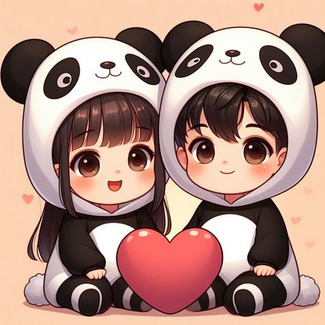 Panda Love Couple, Panda Anime, Luck Ra, Chibi Panda, Cute Panda Drawing, Cute Panda Cartoon, Panda Drawing, Cartoon Love Photo, Cute Images For Dp