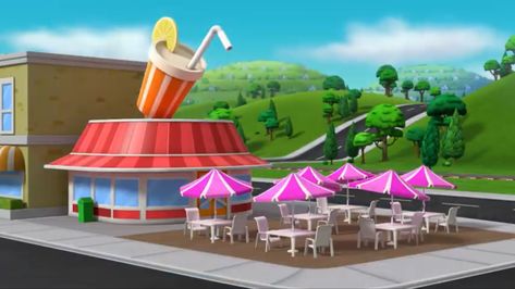 The lemonade stand is a location in Adventure Bay. Lemonade Stand, Paw Patrol, Nickelodeon, Lemonade, Pool Float, Tv Series, Puppies, Restaurant, Pool