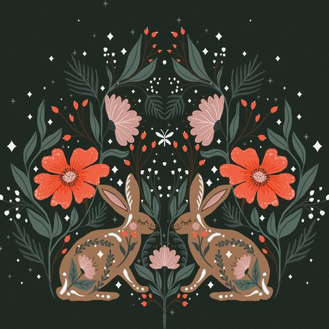 Agnė Kubilienė on Twitter: "My new illustration ✨… " Nordic Illustration, Rabbit With Flowers, Scandinavian Illustration, Hare Illustration, K Art, Easter Illustration, Arte Folk, Elements Illustration, Folk Art Flowers