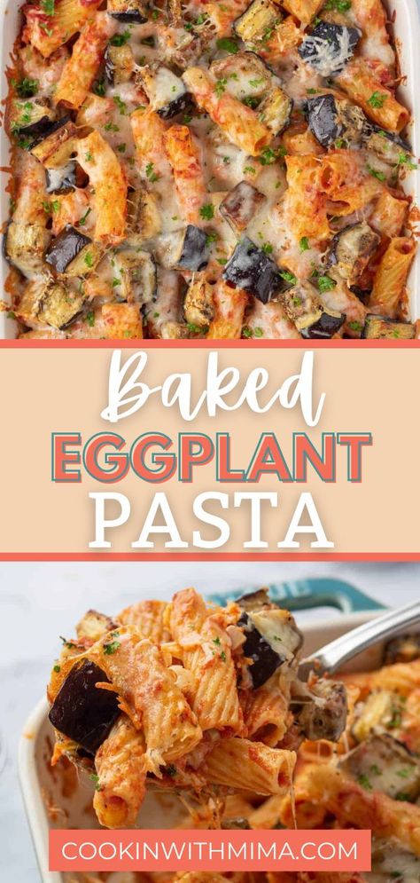 This Baked Eggplant Pasta is a simple and tasty casserole that’s easy to put together and quick to bake. It’s a little spicy, nutty, and so delicious! You can customize this dish however you like by adding your own veggies or whatever you have on hand in the fridge or pantry. Eggplant Pasta Bake, Eggplant Alfredo, Eggplant Pasta Recipes, Roasting Eggplant, Easy Baked Eggplant, Eggplant Recipes Pasta, Diavolo Sauce, Pasta Bake Vegetarian, Spinach Pasta Bake