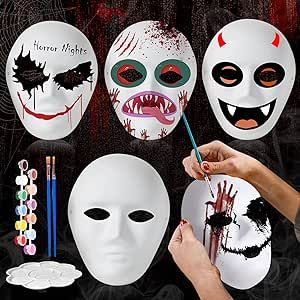 5Pcs Halloween Mask DIY Blank Full Face Masks, White Paper Mache Mask Costume, DIY Halloween Crafts Paintable Mask, Masquerade Mask, Clown Mask, Ghost Mask, Halloween Mask for Adults (9.3 x 7.3In) Diy Halloween Masks For Adults, Villain Mask Design, White Mask Design, Halloween Mask Diy, Halloween Mask Ideas, Villain Mask, Full Face Masks, Diy Halloween Witch, Diy Halloween Masks