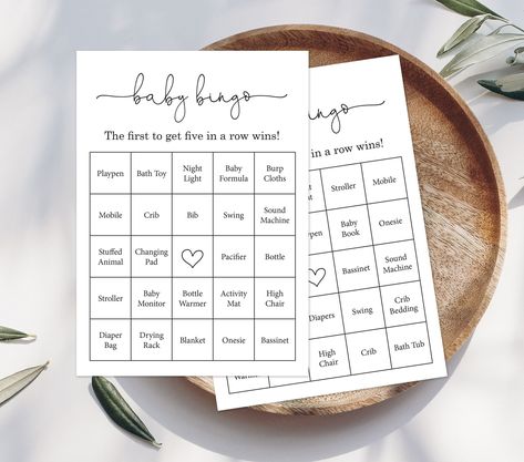 50 Prefilled Minimalist Baby Shower Bingo Cards (NOT EDITABLE) - Digital Download Baby Bingo Game, Baby Shower Card Games, Coed Baby Shower Ideas, Baby Shower Gift Bingo, Free Bingo Cards, Bingo Template, Baby Friends, Coed Baby Shower, Baby Bingo