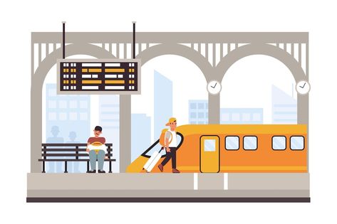 Public Train Station - Flat Illustration Train Station Illustration, Flat Illustration, Train Station, Design Process, Ui Design, Board Games, Train, Quick Saves, Design