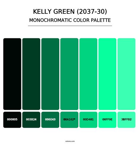 Benjamin Moore Kelly Green (2037-30) Paint coordinating colors and palettes Maximalist Classroom, Kelly Green Color Palette, Draw A Hexagon, Analogous Color Scheme, Split Complementary Colors, Rgb Color Wheel, Monochromatic Color Palette, Green Color Palette, Green Kitchen Cabinets