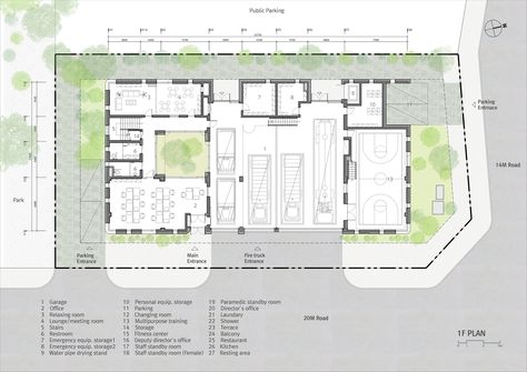 Fire Station Layout, Fire Station Floor Plan, Fire Department Architecture, Fire Station Architecture, Fire Station Design, Site Plan Design, Architecture Courtyard, Truss Structure, Concept Models Architecture