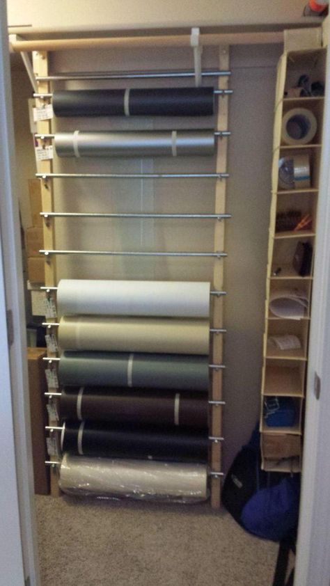 50 yard Vinyl Rack Diy Vinyl Storage Rack, Diy Vinyl Storage, Vinyl Rack, Basement Office, Closet Shelf, Electrical Conduit, Garage Tool Storage, Christmas Decals, Vinyl Storage