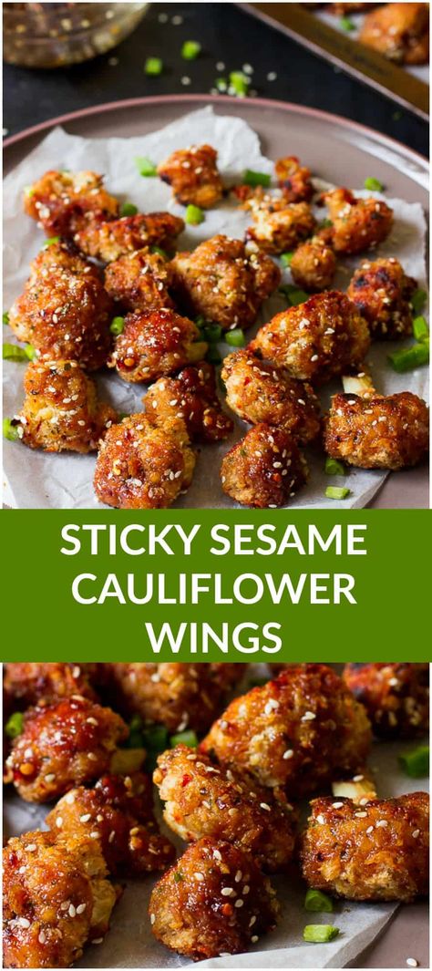 Vegan Cauliflower Wings, Sesame Cauliflower, Sticky Sesame Cauliflower, Smoothies Vegan, Cauliflower Wings, Vegan Cauliflower, Idee Pasto Sano, Cauliflower Recipes, Veggie Dishes