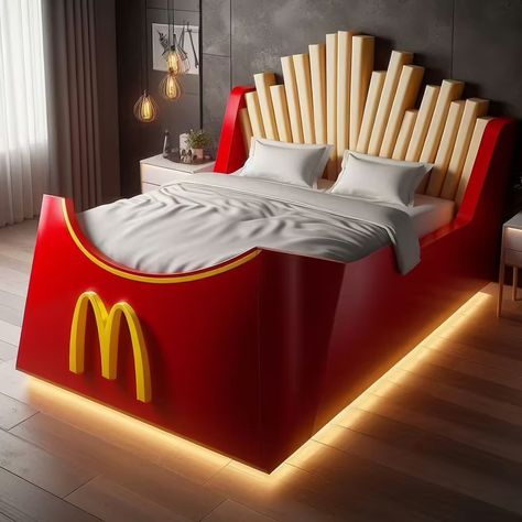 Fries Package Shape Bed Baddie Room, Childrens Bathroom, Urban Apartment, Custom Headboard, Playful Decor, Creative Bedroom, Unique Beds, Multifunctional Furniture, Functional Furniture