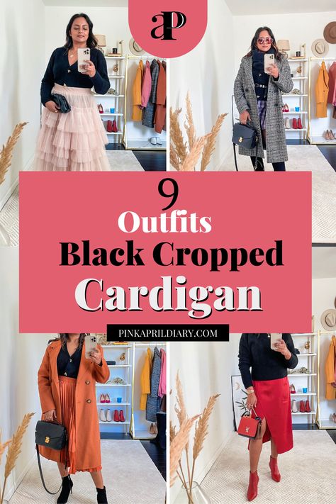 Outfit ideas for women for working from home, casual running errands and date night looks with a black cropped cardigan. | work from home outfits | casual outfits | date night outfits | #ootd #everydayoutfits #dailystyle Black Crop Cardigan Outfit, Cropped Black Cardigan Outfit, Black Cropped Cardigan Outfit, Cardigan Leggings Outfit, Black Cardigan Outfits, Casual Outfits Date Night, Casual Outfits Date, Cropped Cardigan Outfit, Cardigan Ootd