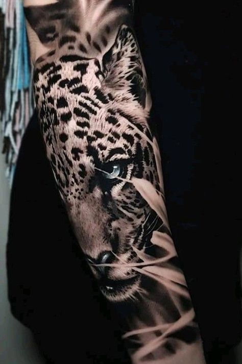 Roses Sleeve, Quetzalcoatl Tattoo, Jaguar Tattoo, Outer Forearm Tattoo, Leopard Tattoos, Lion Tattoo Sleeves, Animal Tattoo Ideas, Kunst Tattoos, Dandelion Tattoo