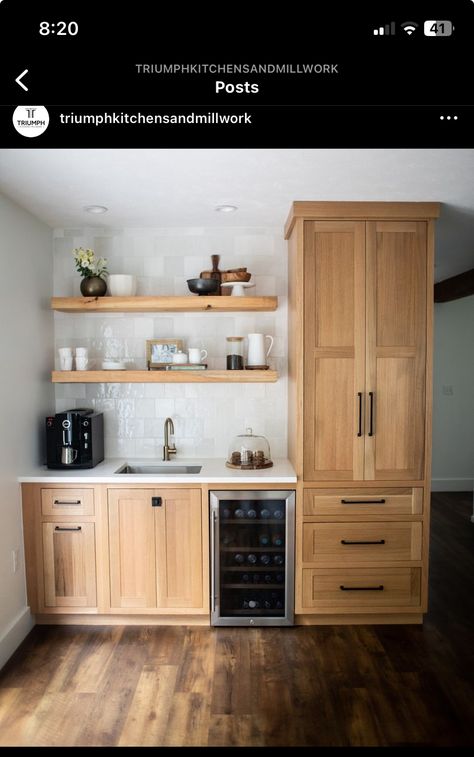 White Oak Dry Bar, Dry Bar With Pantry, Wet Bar With Pantry, Dry Bar With Pantry Cabinet, Built In Cabinet Coffee Bar, Kitchen Alcohol Bar Ideas, Pantry And Bar Combo, Liquor Bar Ideas For Home, Built In Dry Bar