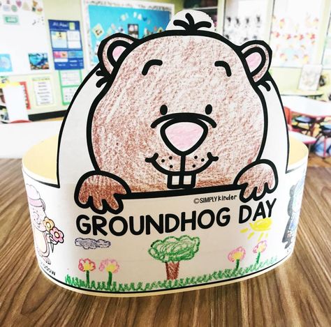 Free Groundhog Day Hat - Simply Kinder Ground Hog Day Crafts, Kindergarten Groundhog Day, Groundhog Activities, Preschool Groundhog, Silly Holidays, Kindergarten February, Groundhog Day Activities, February Crafts, Winter Classroom