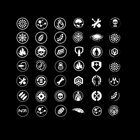 ArtStation - Mass Effect Andromeda - UI Design, Eric Bellefeuille Eric Bellefeuille, Y2k Elements, Skill Icon, Game Icon Design, Mass Effect Andromeda, Game Gui, Gui Design, Game Interface, Game Ui Design