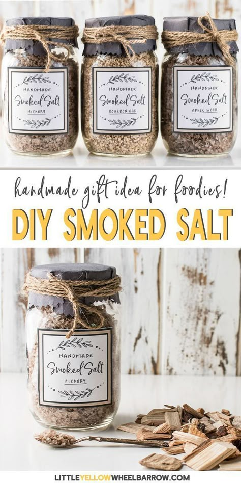 Make a batch of smoked salt and add a pinch of fire roasted flavor to anything you want.  These jars of smoked salts make great DIY gifts for the holidays for any foodie on your list.  An easy DIY project with a step by step tutorial.  Grab the free downl Smoked Salt, Flavored Salts, No Salt Recipes, Homemade Spices, Homemade Seasonings, Homemade Diy, Smoker Recipes, Smoked Food Recipes, Host Gifts